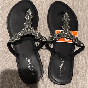West Loop Women's Black Sandals with Crystal Accents